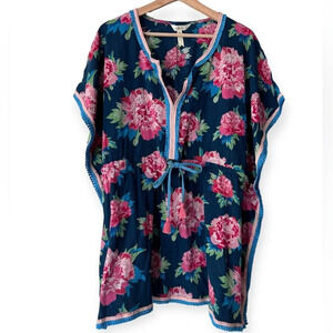 Matilda Jane embroidered floral blue pink beach swim poncho tunic Medium